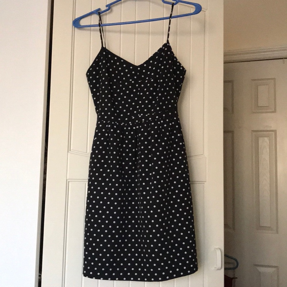 J. Crew outlet black polkadot spaghetti dress 00